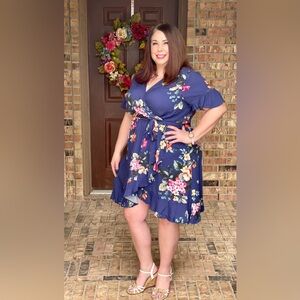 Navy Floral Dress - 3X